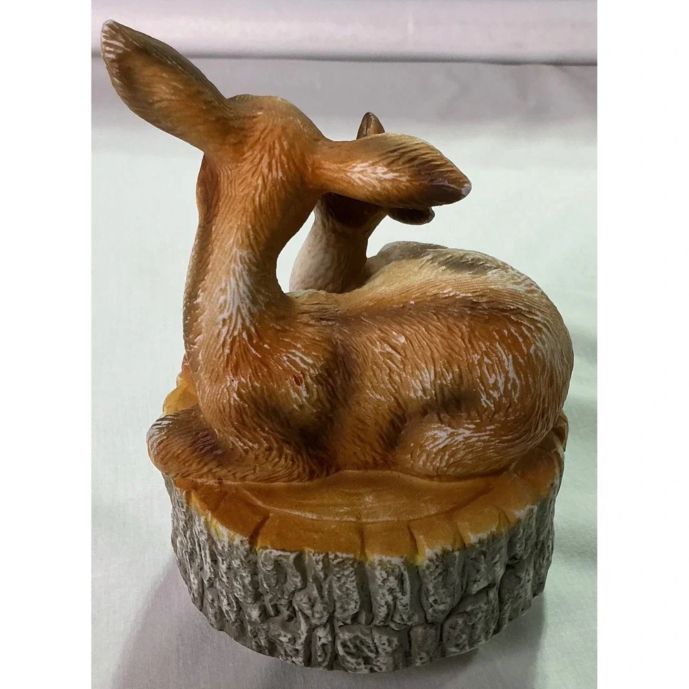 Vintage Deer & Fawn Music‎ Box Autumn Woodland Figurine Born Free Melody